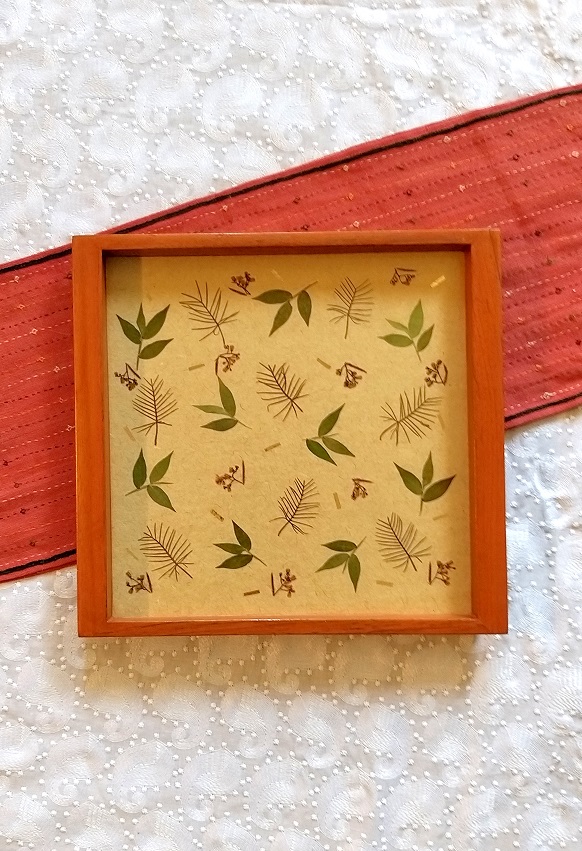 Beige Forestfairies Wood and Handpressed Leaves  Square Tray